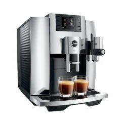 JURA E8 Espresso Machine - Chrome (NAA) -Coffee Makers Store E8 Chrome NAA leftprofle 2xespresso square