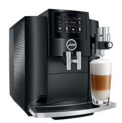 JURA S8 Black Espresso Machine -Coffee Makers Store S8 Piano Black left angle latte macchiato